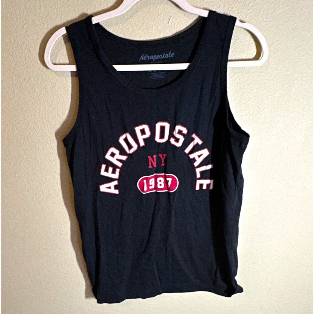 Aeropostale Women’s Tank Top Size M Black Sleeveless Graphic Logo NY 1987